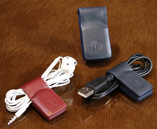 Leather MoneyClip & Cable Holder Blue