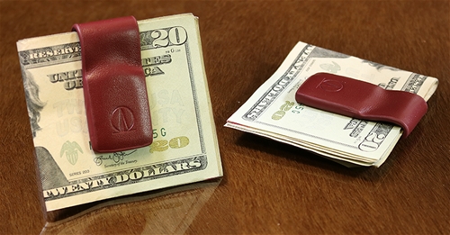 Leather MoneyClip & Cable Holder Red