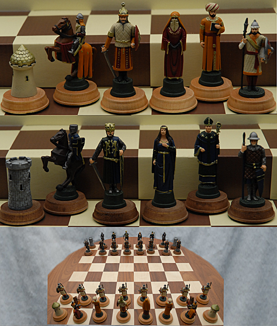 Hand Painted Pewter Crusades Chess Set            